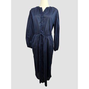 J. Crew Midi Shirtdress Size 8T Navy Blue Tie-Waist Cotton Voile Minimalist Boho